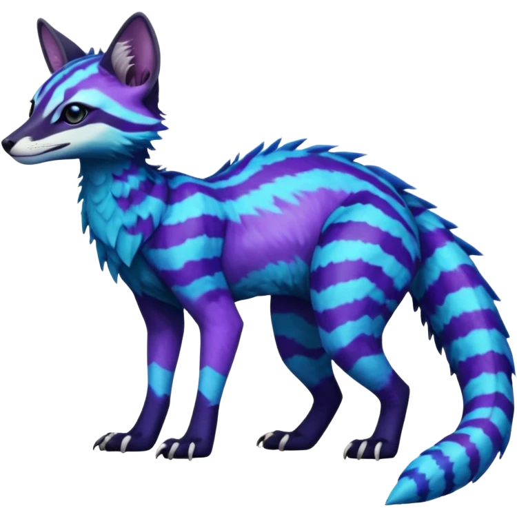 Realistic zig-zag-patterned striking indigo-violet-blue-cyan-gradiented with dark undertones, white underside, thunderous stormy edgy badass realistic Vernid-Sergal-Genet-Trico-species by LiLaiRa, full body emoji