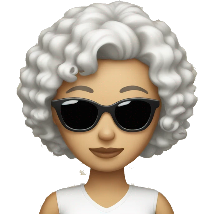 white woman with a slight tan, curly hair and sunglasses holding a cat emoji