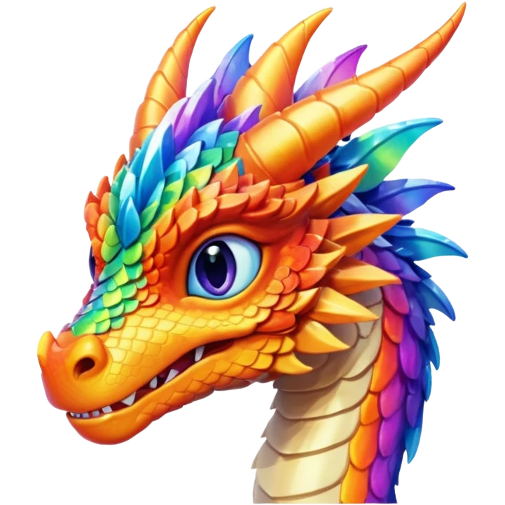 Glory the RainWing dragon's head showing iridescent scales and a gentle expression, based on Wings of Fire, colorful emoji-style illustration emoji