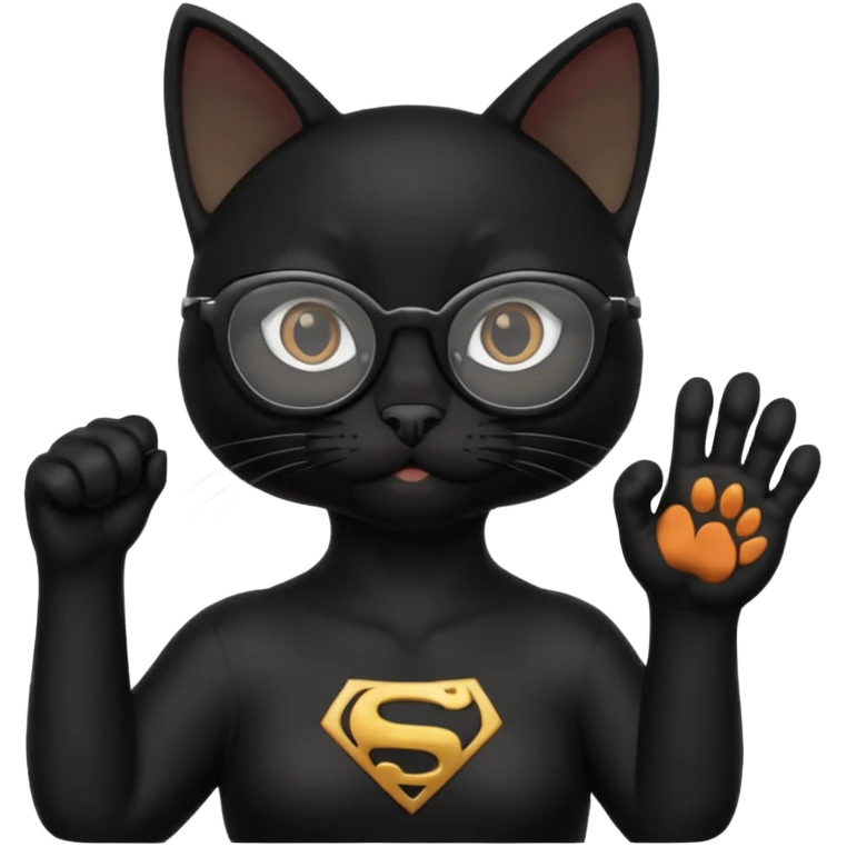 красивый черный кот в очках показывает лапкой супер emoji