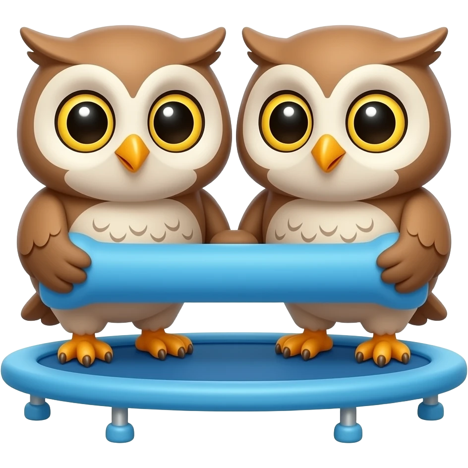 Cartoon cute tiny little Baby owls together holding jumping mat emoji