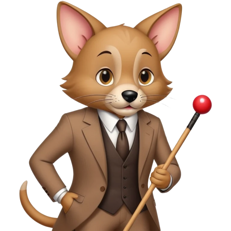 tom and jerry dog in a brown suit with a pool cue and a black ball. emoji