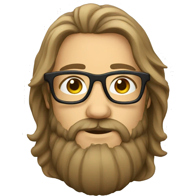 Man with beard and long hair wearing glasses emoji