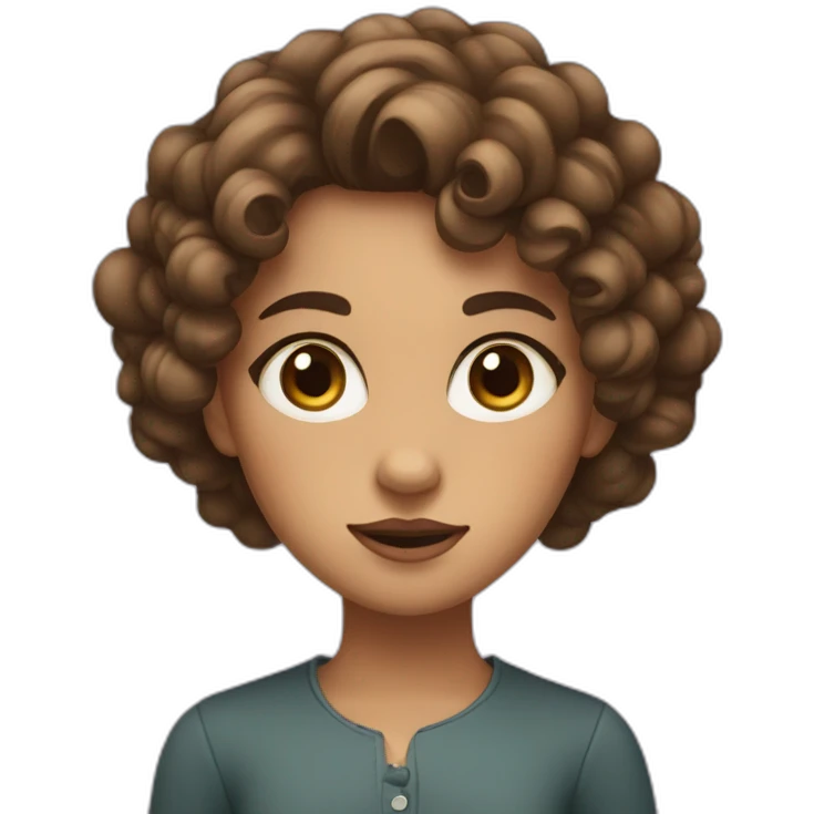 a girl with curly and brown hair with big eyes and big eyebrows emoji