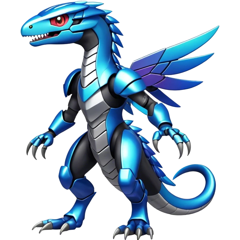 Shiny Futuristic Fakemon-Pokemon-Digimon-Spectrobes-Raptor-fusion, full body emoji