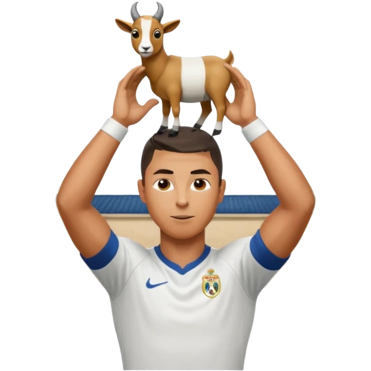 I want Ronaldo in Madrid and something over his head saying GOAT emoji