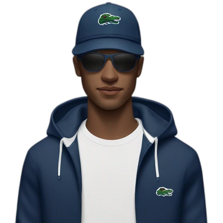 Guy using lacoste hoodie and cap and oakley juliet emoji