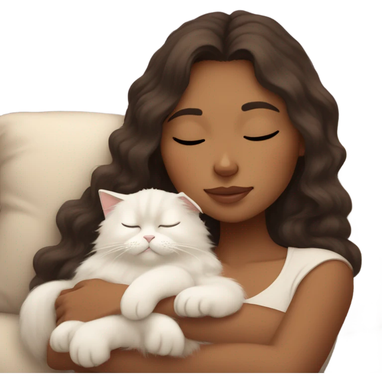 brunette wavey haired tan girl sleeping with her himalayan cat  emoji