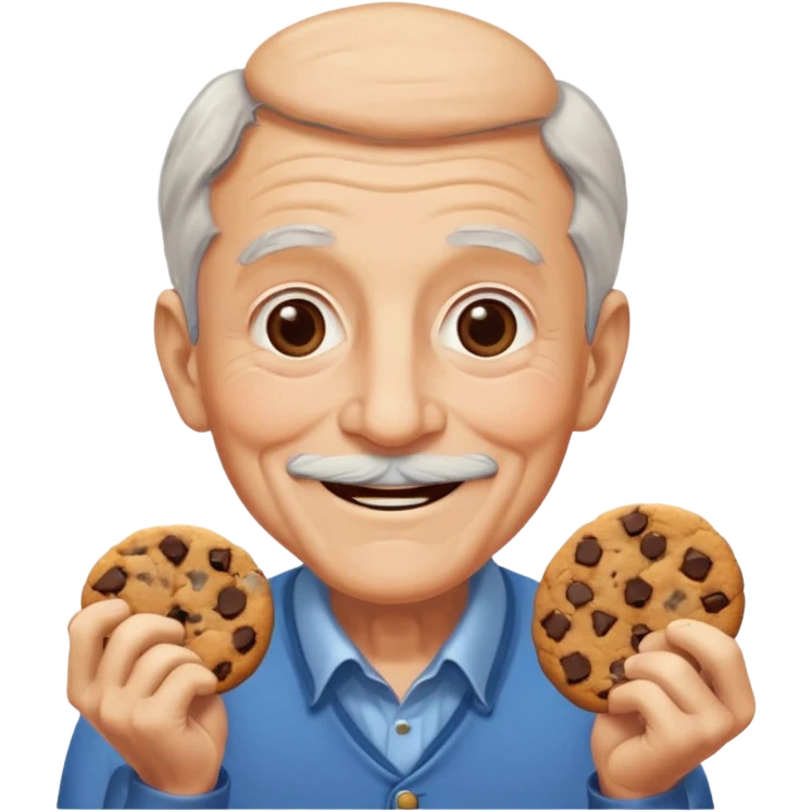 old man portrait smiling at viewer handing a cookie emoji