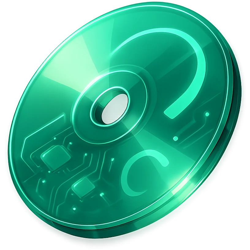 A minimalist CD disc with abstract pattern, glowing effect, green color emoji