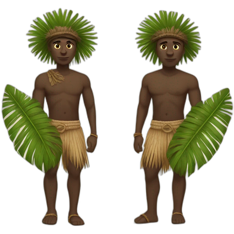 aborigine black man in shorts made of palm leaves with spear in hand emoji