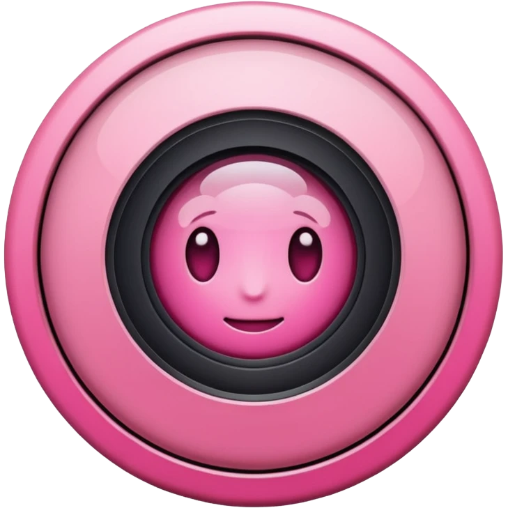 A round camera lens, apple emoji style, minimalist, with highlights, pink, no faces, no smileys, only lens, variant 2 emoji