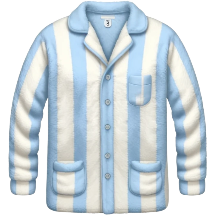 emoji of an isolated fluffy fleece pajama top with soft pastel vertical stripes, plush fuzzy texture, light grey and pastel blue tones, button-down long sleeves, neatly folded flat-lay, no person, no body, no mannequin, cozy warm winter mood, soft shading emoji