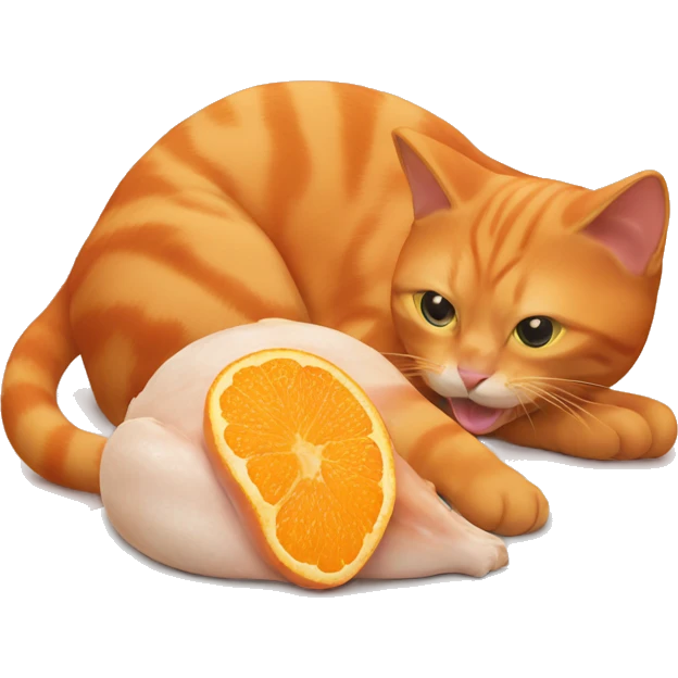 orange cat eating a chicken breast  emoji