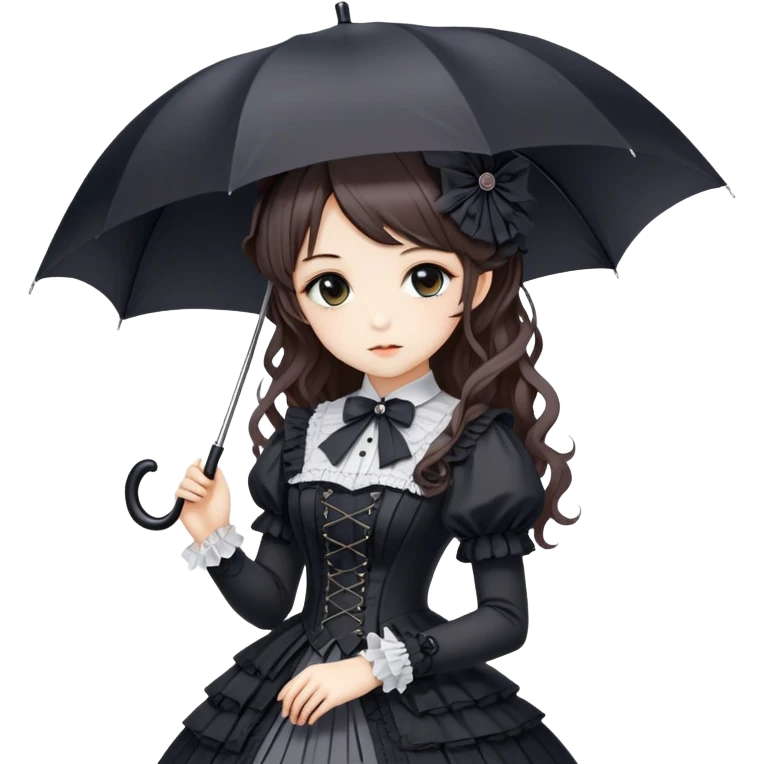 Beautiful pretty Victorian gothic Lolita lady, anime style, gorgeous hair, beautiful dress, holding umbrella emoji