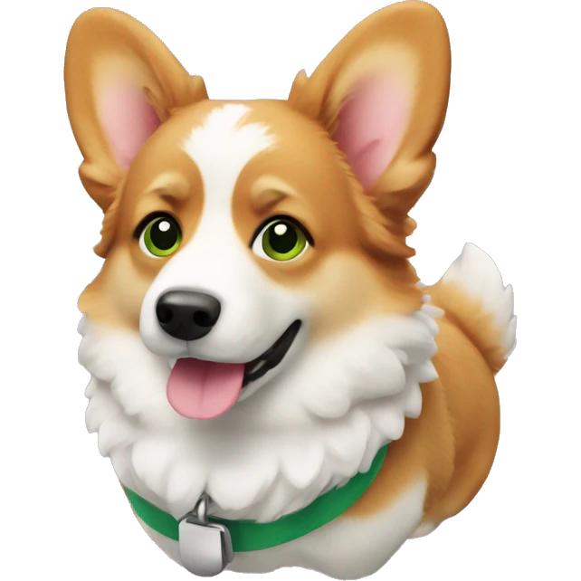 Fluffy corgi with green collar emoji