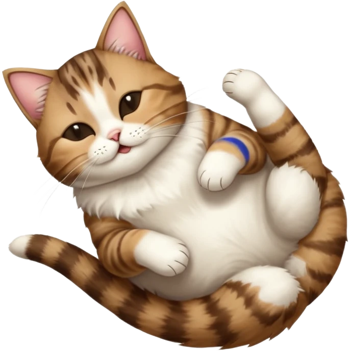 dark brown tabby and white cat in funny positions upside down with eyes closed emoji