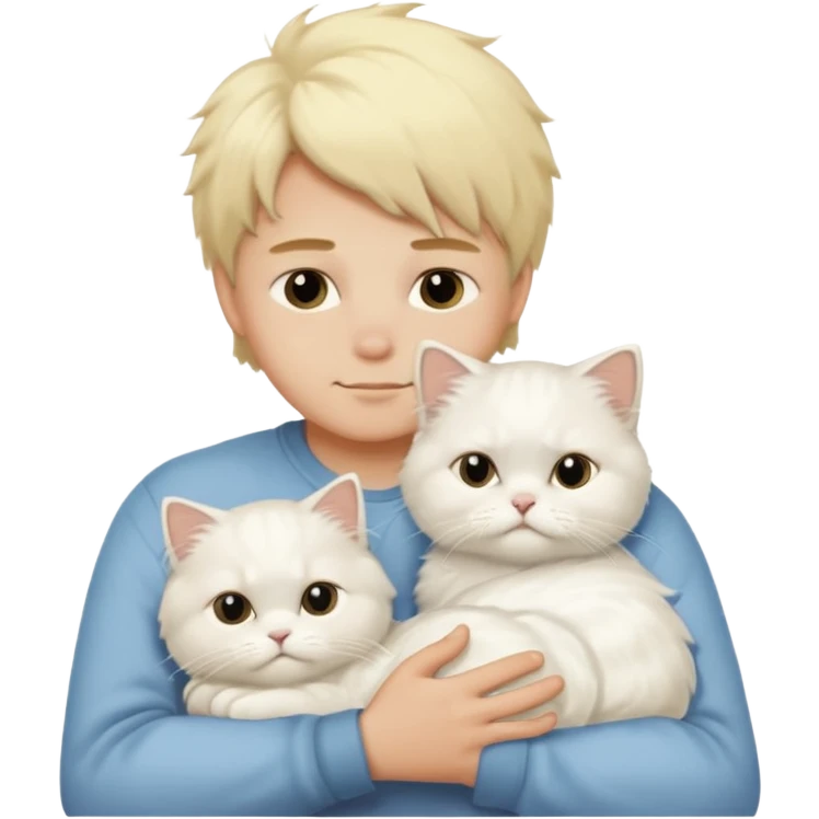 Blonde boy snuggling white Persian cat emoji