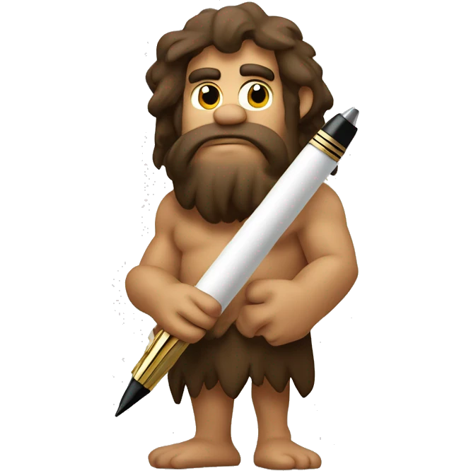 caveman with a pen looking pensively at piece of paper emoji