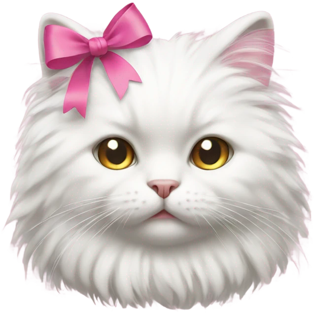 Fluffy white cat with a pink ribbon  emoji