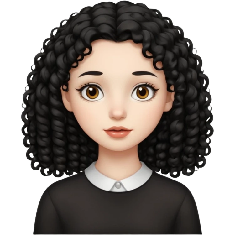 Side part black curly hair girl with mole above left side of lip pale skin  emoji