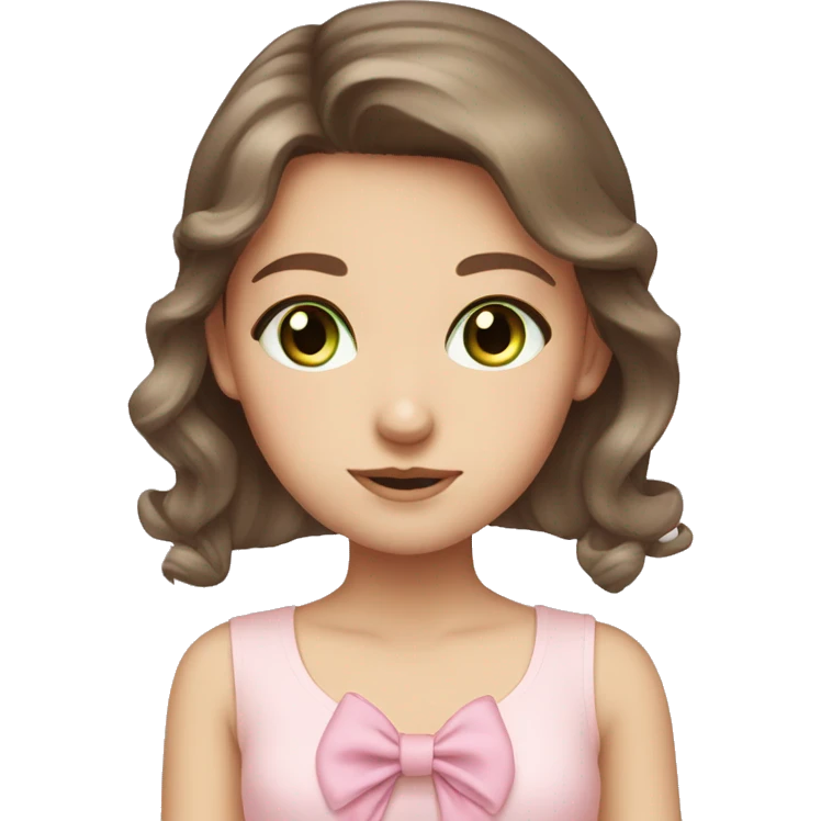 brown hair girl pale green eyes cute pastel pink bow emoji
