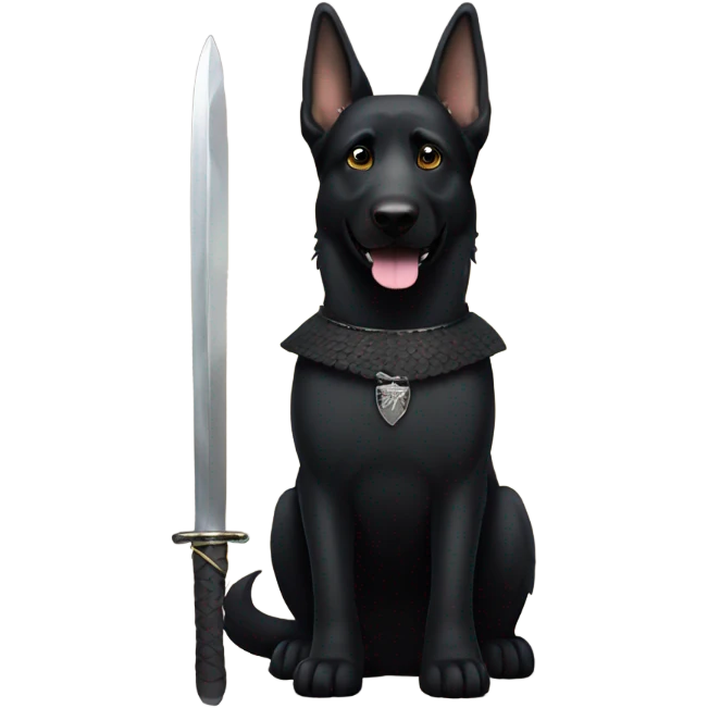 All black German shepherd with sword   emoji