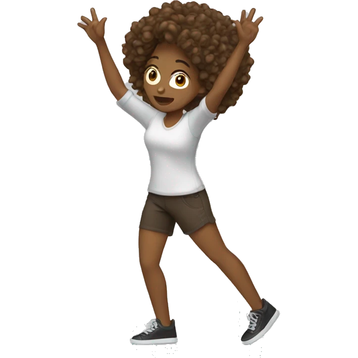 women dab with brown hair curly emoji