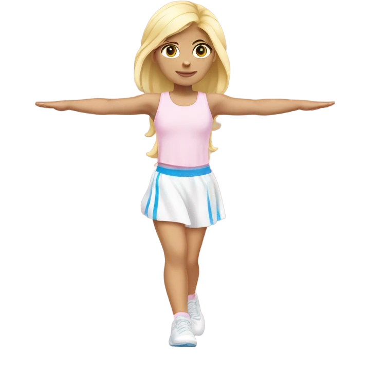 angelic blonde girl blue eyes stretching in light pink gym  emoji