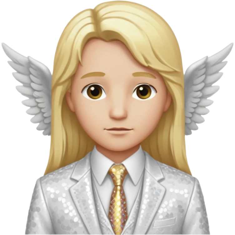 Angel from Christian Mythology with long blonde hair, white sequin suit jacket and tie, ivory shirt emoji