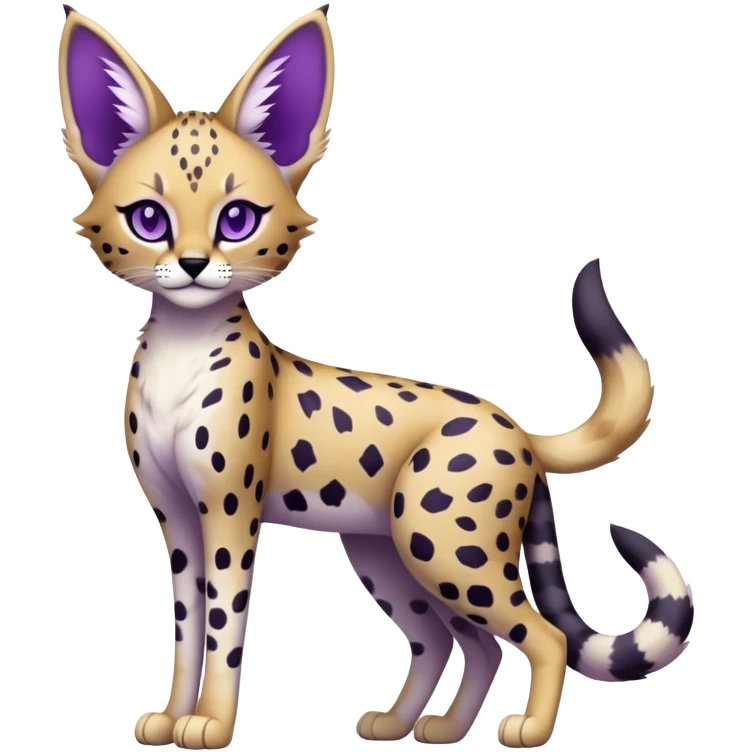 Kawaii Cute Edgy Black Purple White ethereal Serval-Fionbri-Vernid full body emoji