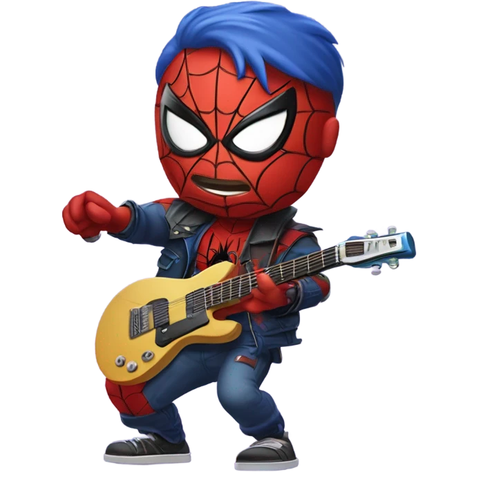 Spider-man playing electro guitar, Iroquois, punk emoji