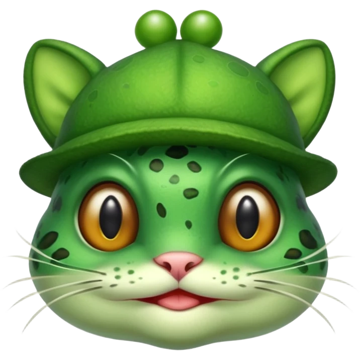 Cat wearing a frog hat emoji