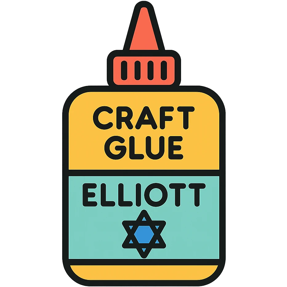 crazy glue bottle labeled 'Elliott' with a Star of David, clean color-outlined icon style emoji