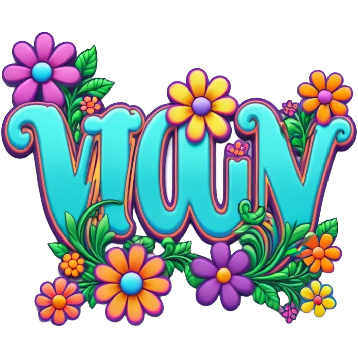 3D, gothic style psychedelic colored word “Gwynn” with hippie style flower border emoji