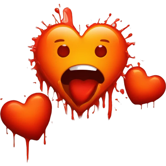 bleeding red heart glowing red-orange with splatter emoji