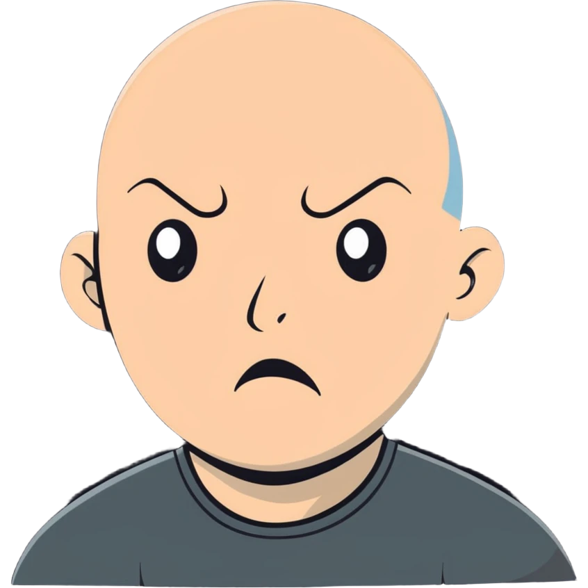 speechless and helpless cartoon expression of bald strong man, suitable for emoji sticker emoji