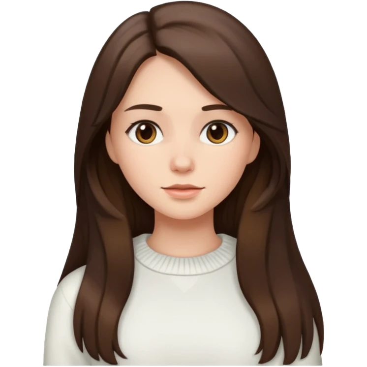 девушка брюнетка с длинными волосами в белой кофте emoji