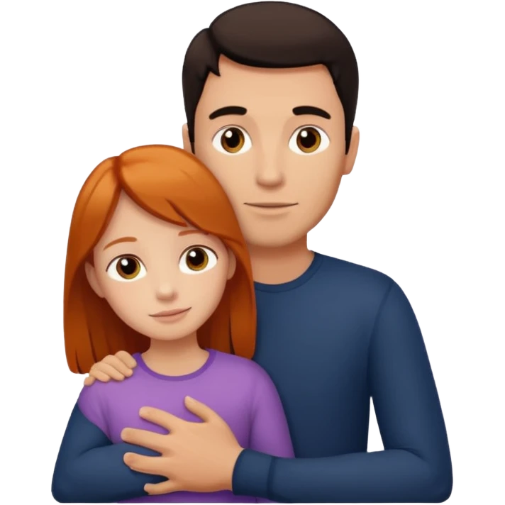 A tall dark-haired tanned man and a small ginger-haired girl hugging emoji