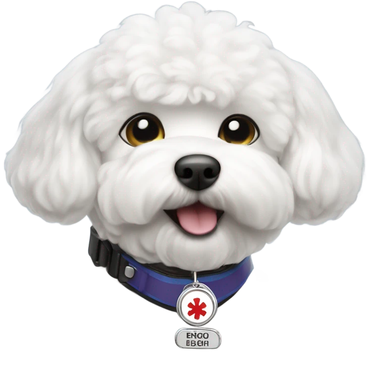 A service dog Bichon with a medical alert badge  emoji