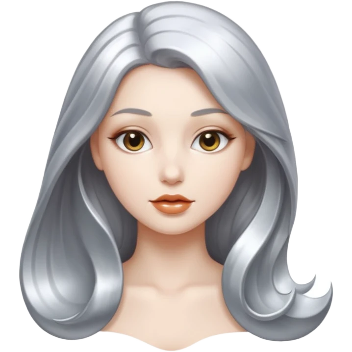 abstract sensual body silhouette, long metallic chorme hair, liquid silver chrome, smooth curves and sensual posing emoji