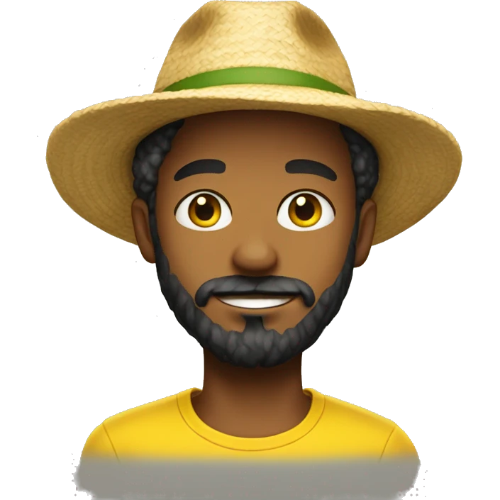 young man with a beard wearing a straw hat and a yellow t-shirt emoji
