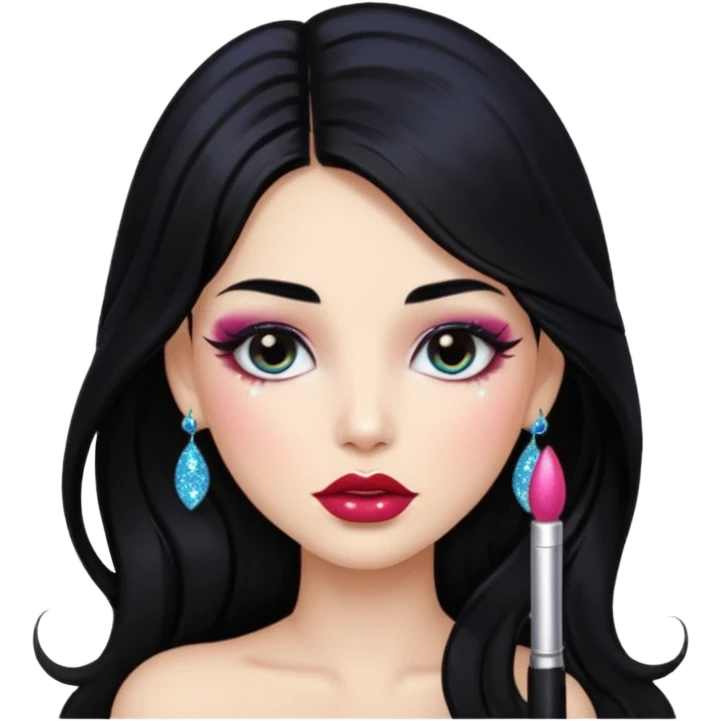 douyin long black hair glossy ;lips glittery girl emoji