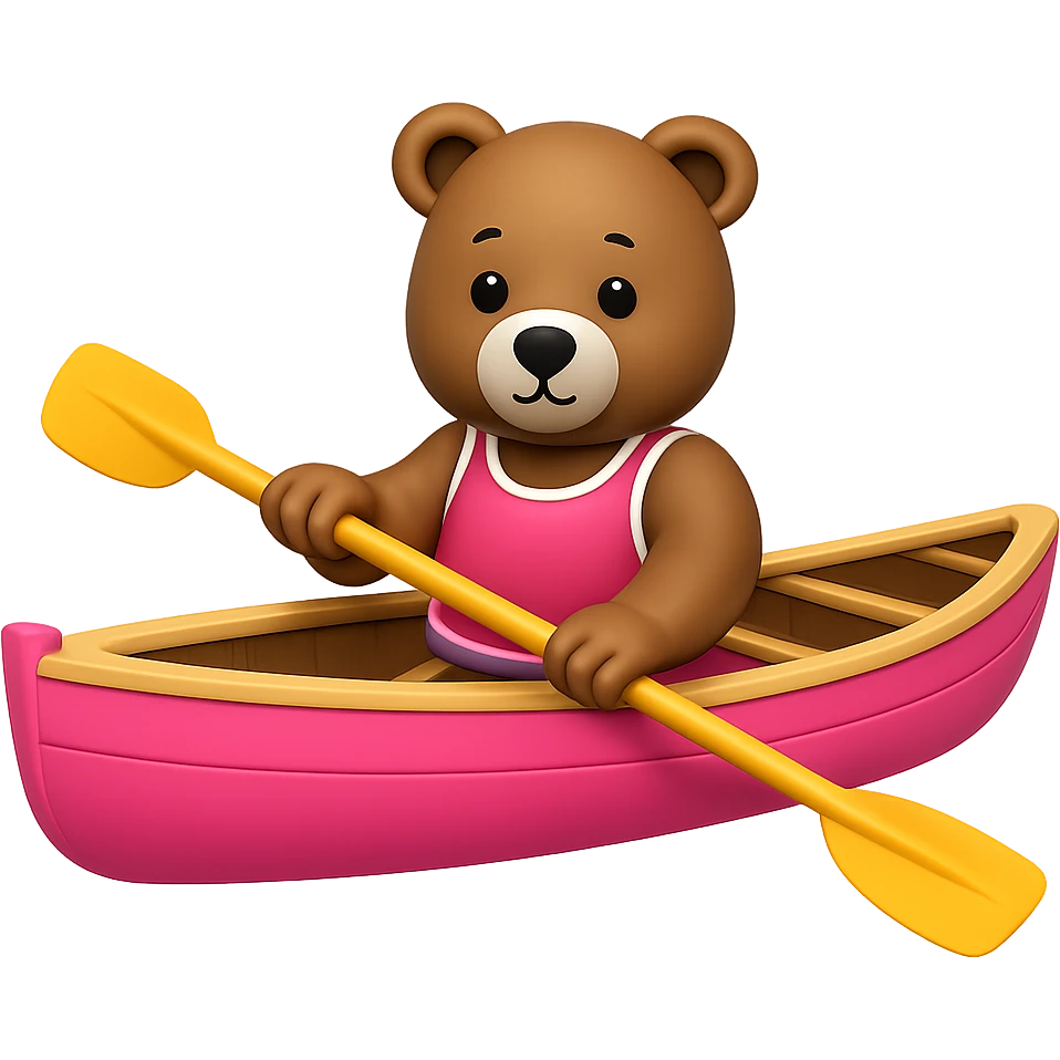 Make the image show only the pink rowing boat with the bear rowing, removing the background. Originally in apple style emojis. emoji