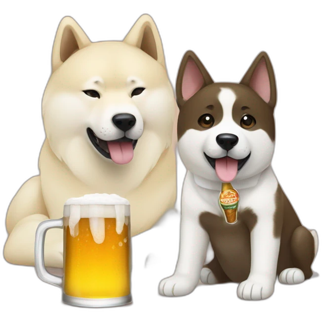 Akita-inu and Labrador drinking beer emoji