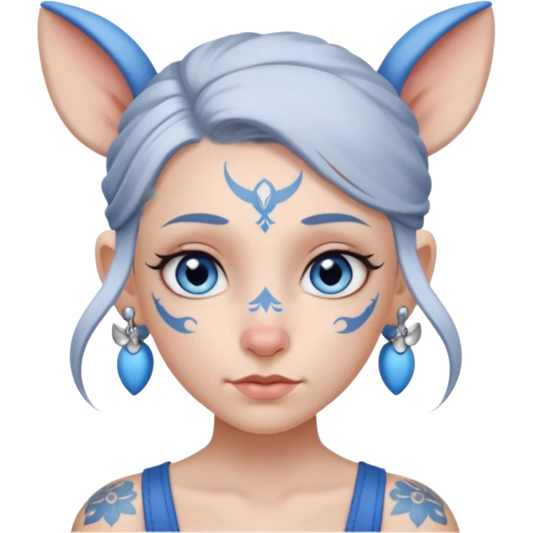 white-gray haired heavy blue tattooed head accessory big nose big ear young girl emoji