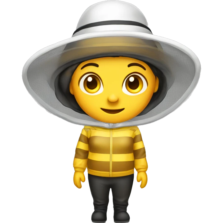Beekeeper female wit full beekeeping dress. The beekeeper's protective clothing is white. The hat has a mesh surround. emoji