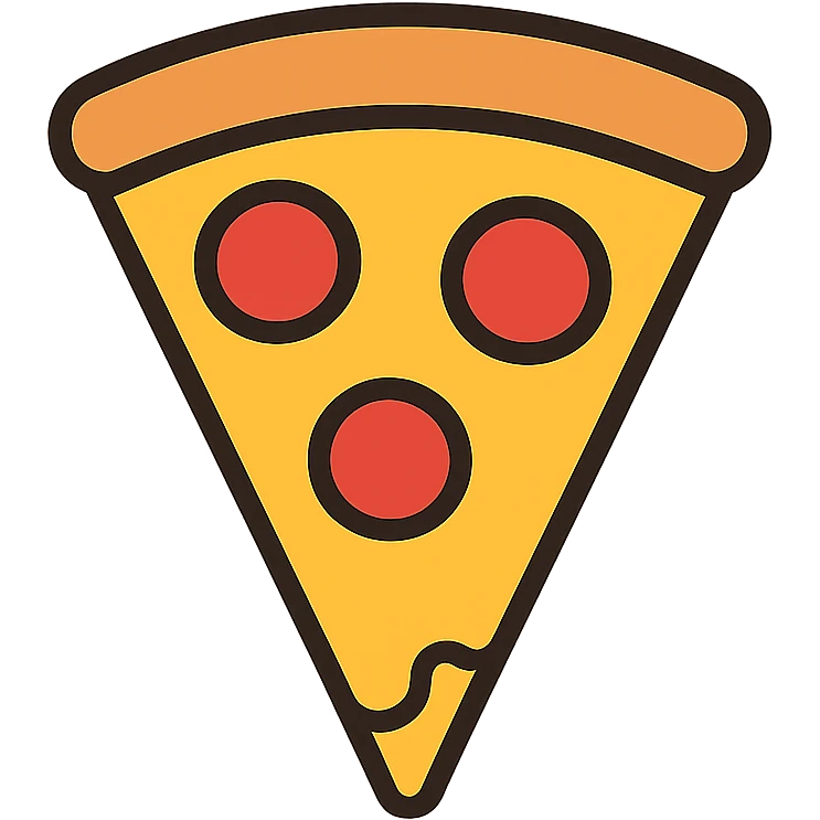 A colorful triangular pizza slice with melted cheese and pepperoni toppings emoji