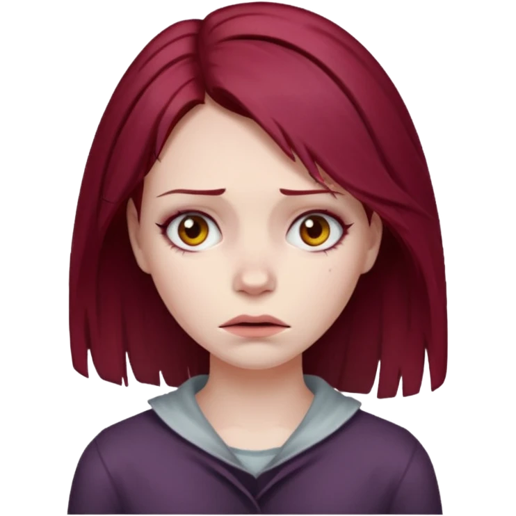 ptsd, burgundy hair female victim emoji