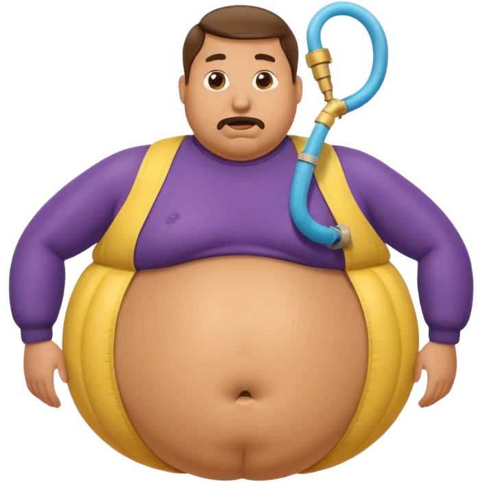 A man with a comically exaggeratedly absurdly huge round inflated belly and an air hose in his mouth emoji